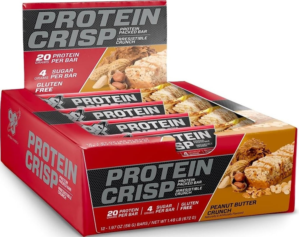 BSN Protein Crisp Bar, 20g Protein, Chocolate Crunch, 12 Count | Whey Protein Crisp Bar, Low Sugar and Gluten Free with a Crunchy Texture for On-the-Go Snacking, 12 Count