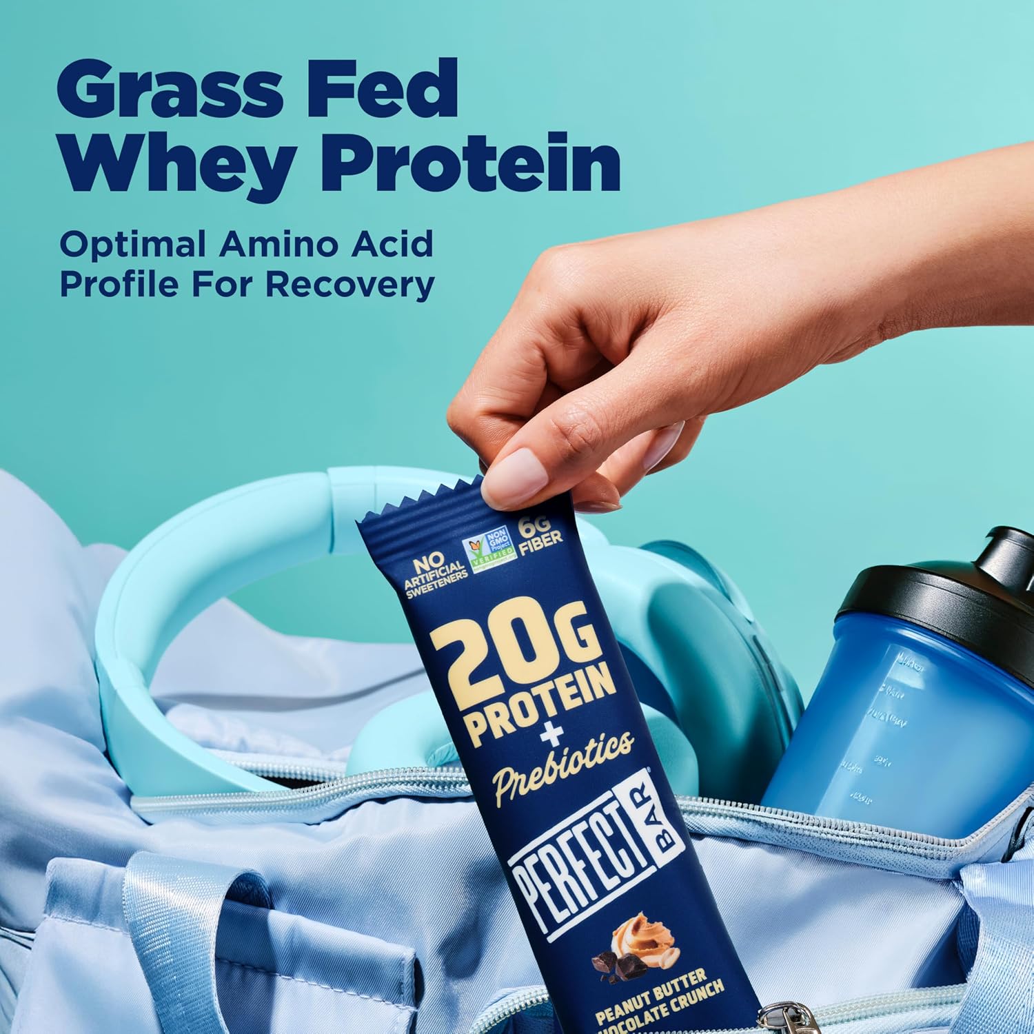 Perfect Bar Protein + Prebiotics Chocolate Peanut Butter Protein Bar, 20g Protein, Grass-Fed Whey, 6g Fiber With 3g Prebiotics, Gluten-Free, Non-GMO, 2.4 Ounce Bar, 7 Count