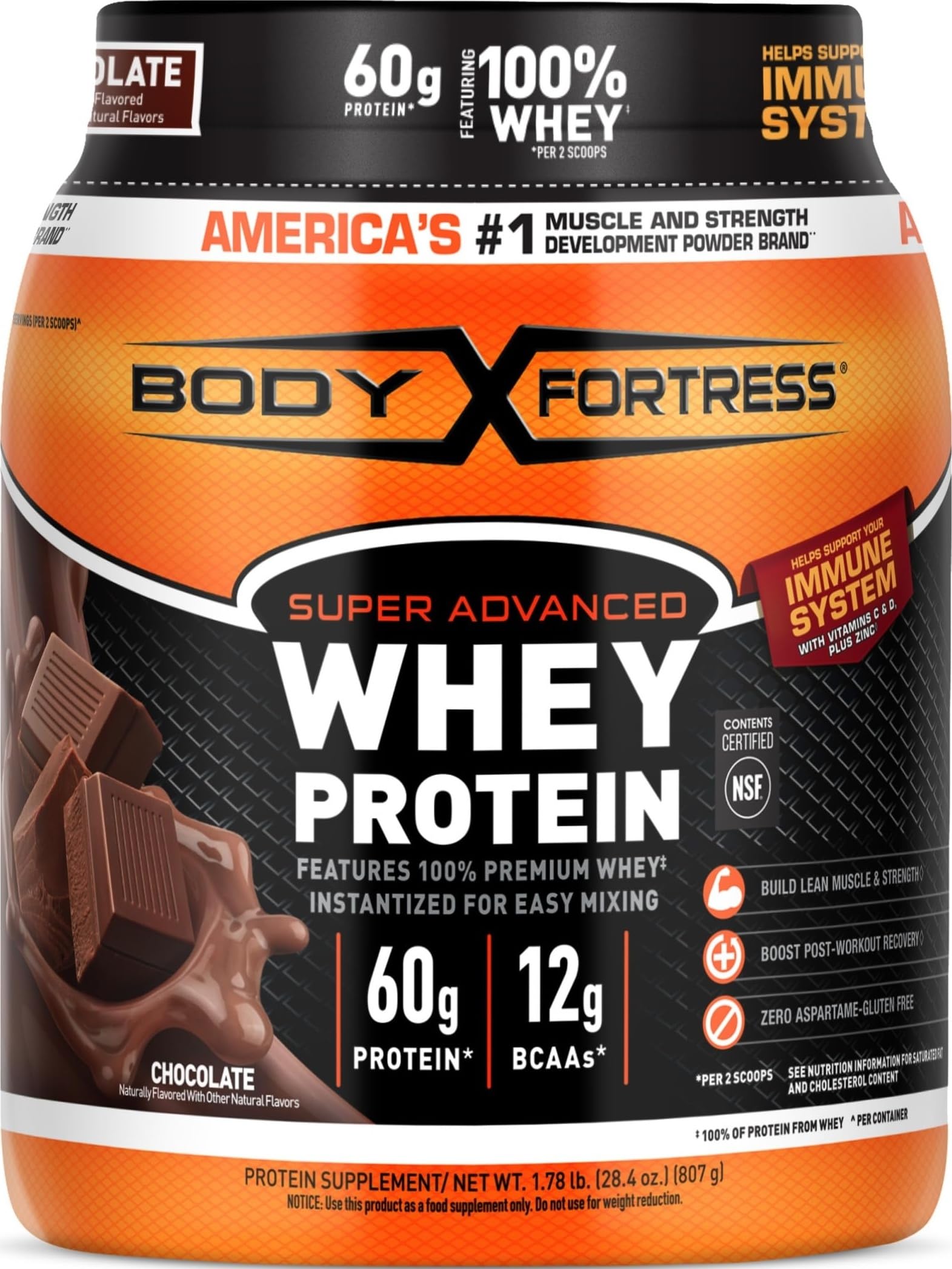 Body Fortress Super Advanced Whey Protein Powder, Strawberry, 1.78 lbs | Flavor: Strawberry, Immune Support, Muscle and Strength Development