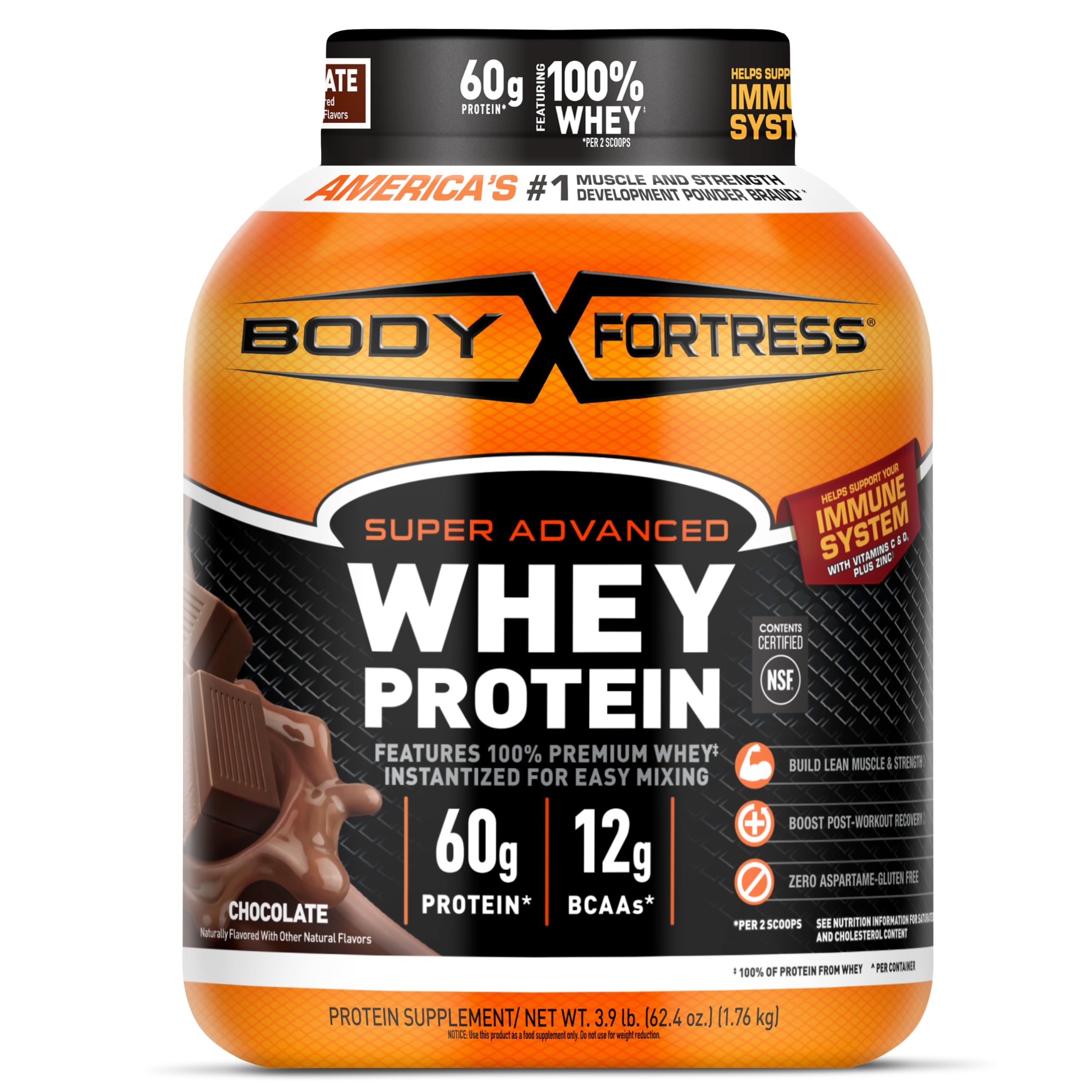 Body Fortress Super Advanced Whey Protein Powder, Strawberry, 1.78 lbs | Flavor: Strawberry, Immune Support, Muscle and Strength Development