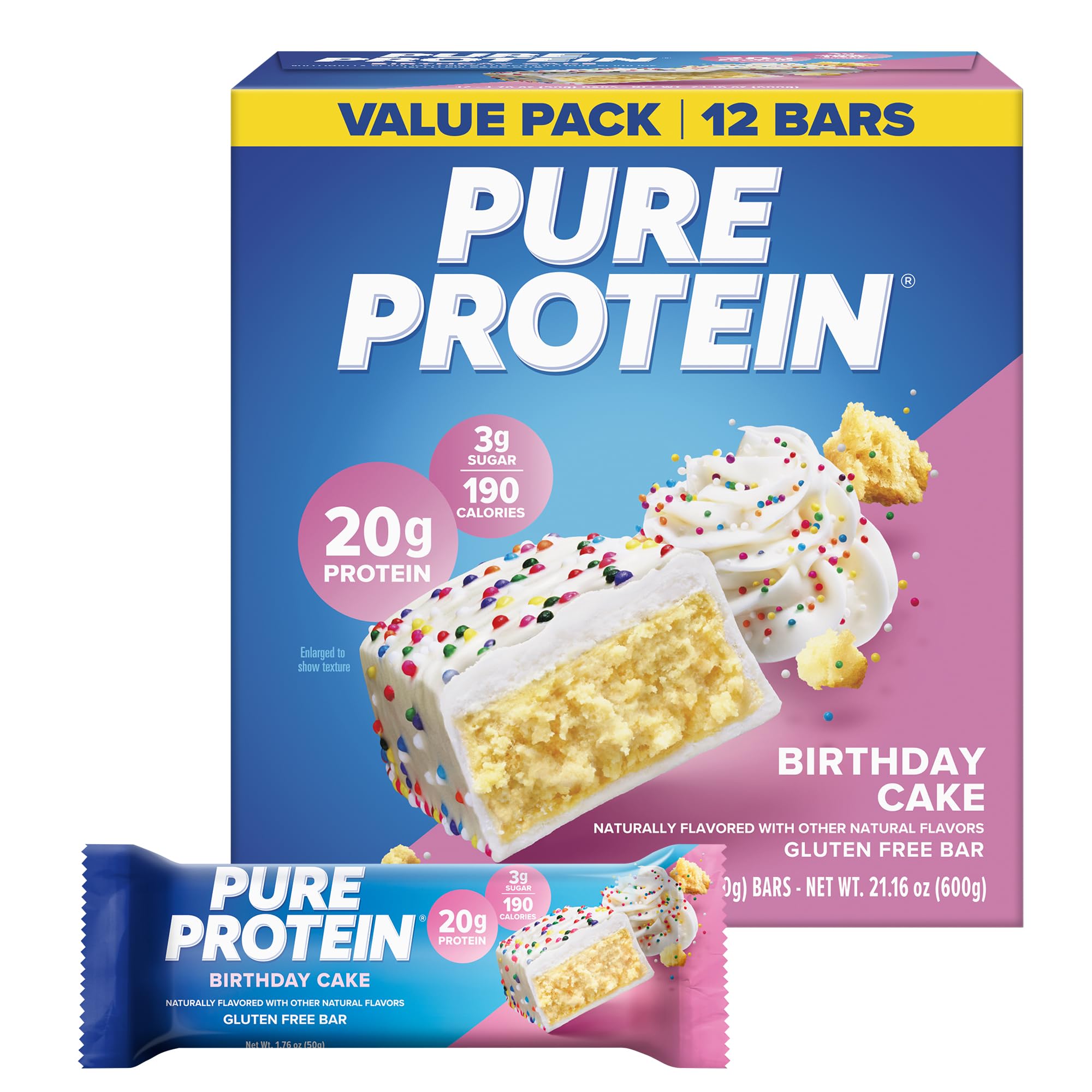 Pure Protein Pure Protein Bars, Lemon Cake, 20g Protein, Gluten Free, 12 Ct
