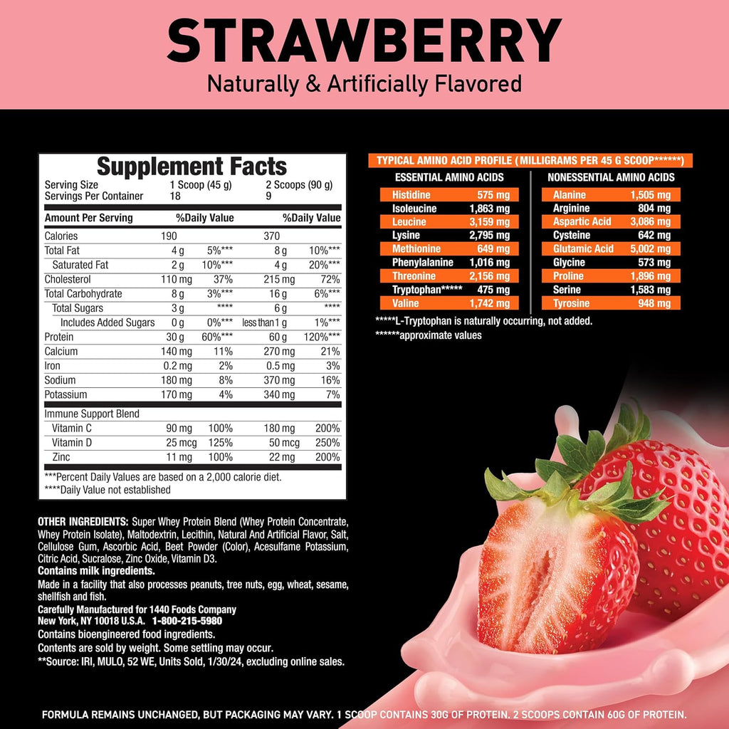 Body Fortress Super Advanced Whey Protein Powder, Strawberry, 1.78 lbs | Flavor: Strawberry, Immune Support, Muscle and Strength Development
