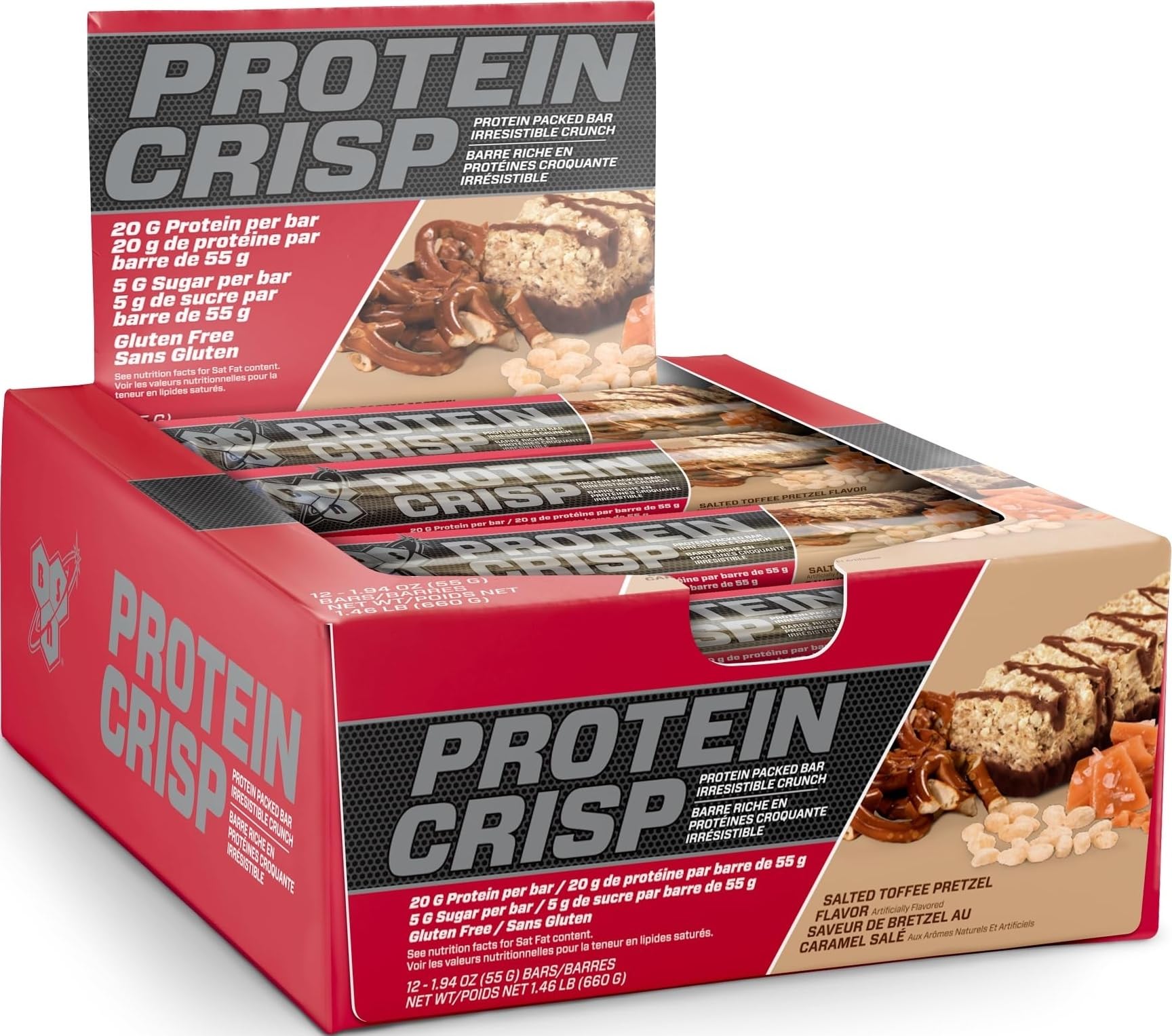 BSN Protein Crisp Bar, 20g Protein, Chocolate Crunch, 12 Count | Whey Protein Crisp Bar, Low Sugar and Gluten Free with a Crunchy Texture for On-the-Go Snacking, 12 Count