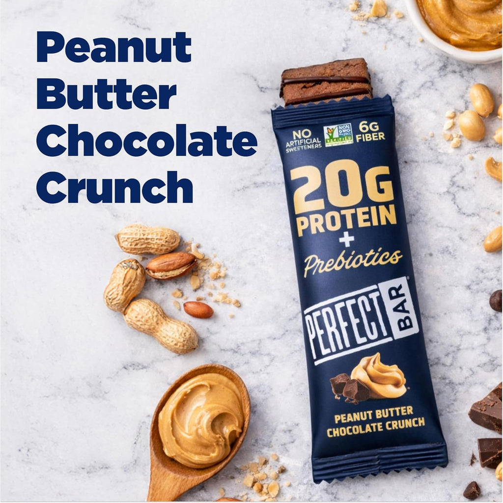 Perfect Bar Protein + Prebiotics Chocolate Peanut Butter Protein Bar, 20g Protein, Grass-Fed Whey, 6g Fiber With 3g Prebiotics, Gluten-Free, Non-GMO, 2.4 Ounce Bar, 7 Count
