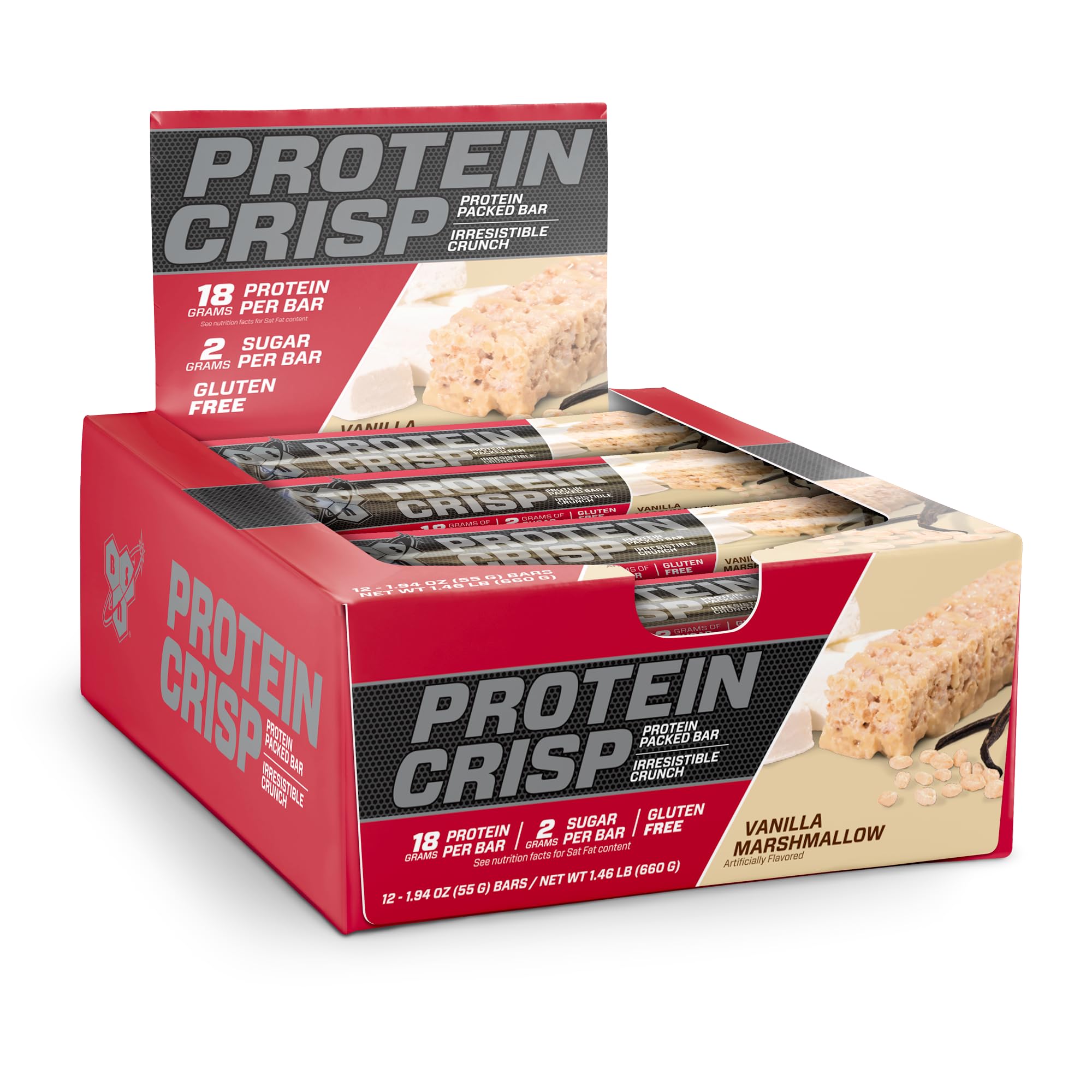 BSN Protein Crisp Bar, 20g Protein, Chocolate Crunch, 12 Count | Whey Protein Crisp Bar, Low Sugar and Gluten Free with a Crunchy Texture for On-the-Go Snacking, 12 Count
