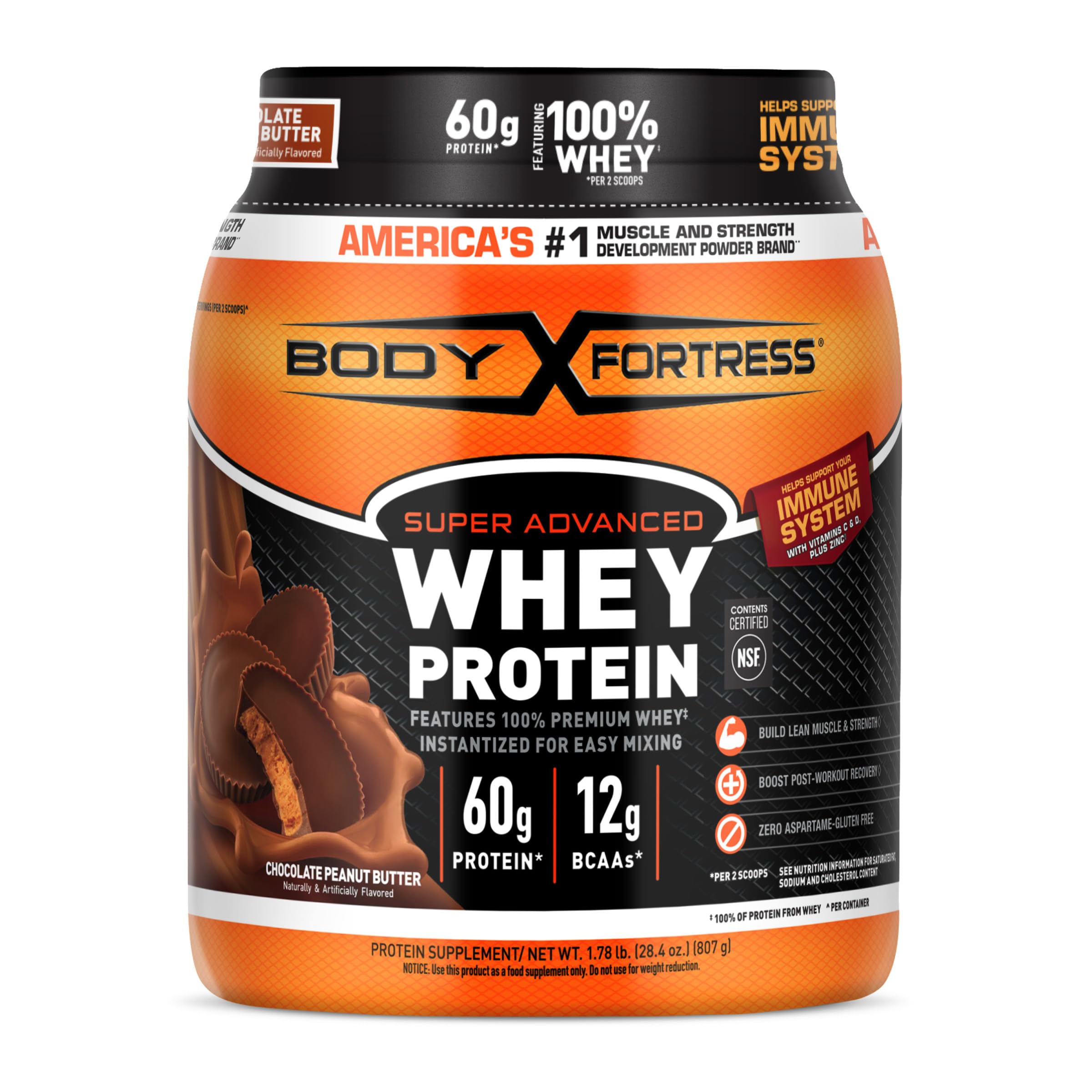 Body Fortress Super Advanced Whey Protein Powder, Strawberry, 1.78 lbs | Flavor: Strawberry, Immune Support, Muscle and Strength Development