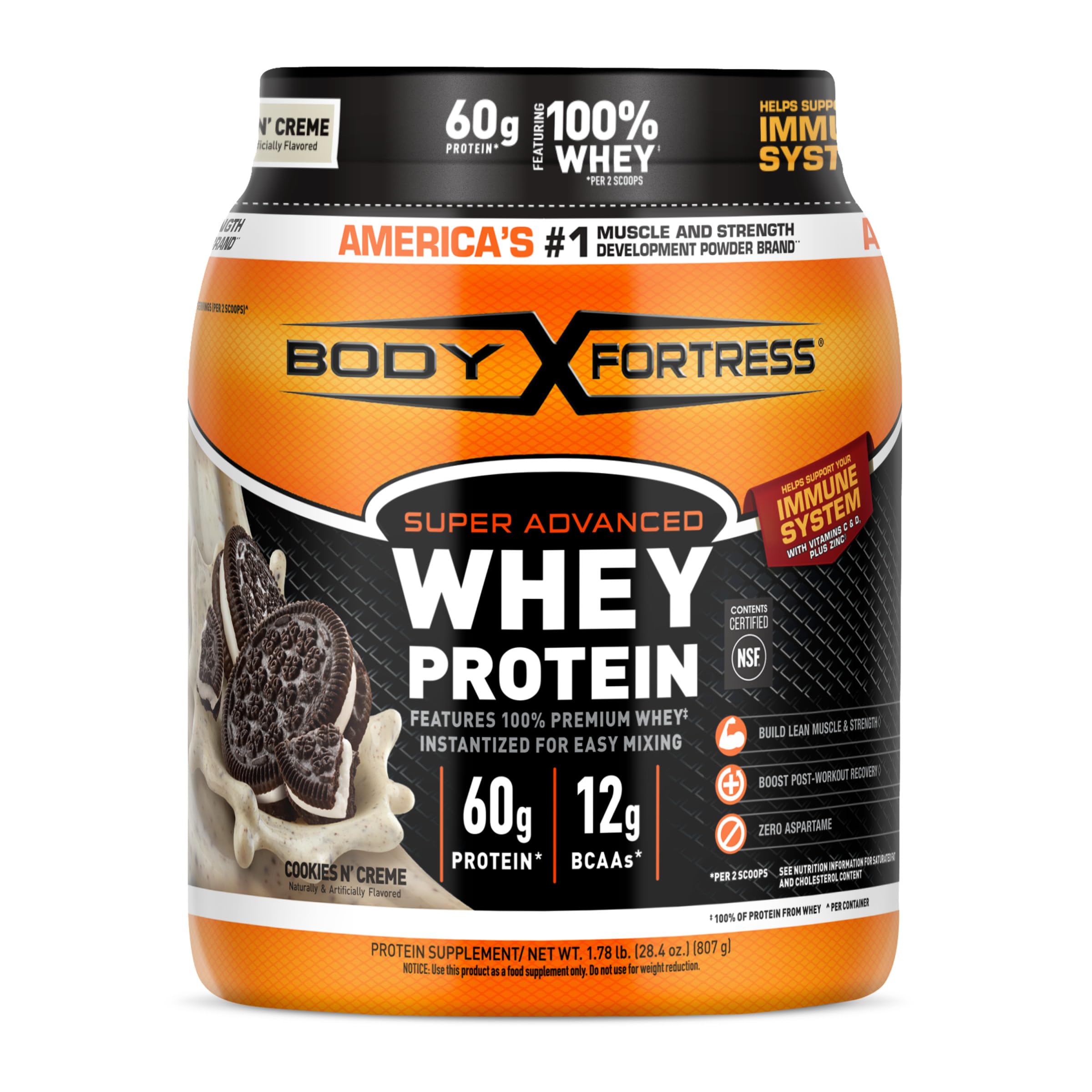 Body Fortress Super Advanced Whey Protein Powder, Strawberry, 1.78 lbs | Flavor: Strawberry, Immune Support, Muscle and Strength Development